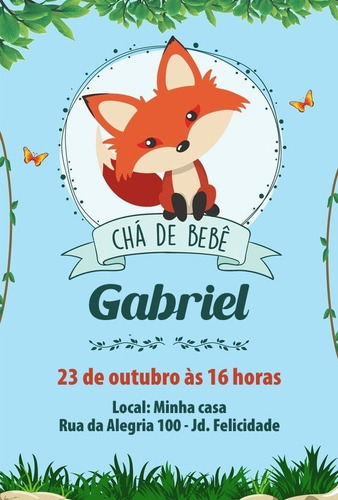 Convite Chá De Fraldas Criança Bebê Nenê - Animais Raposa