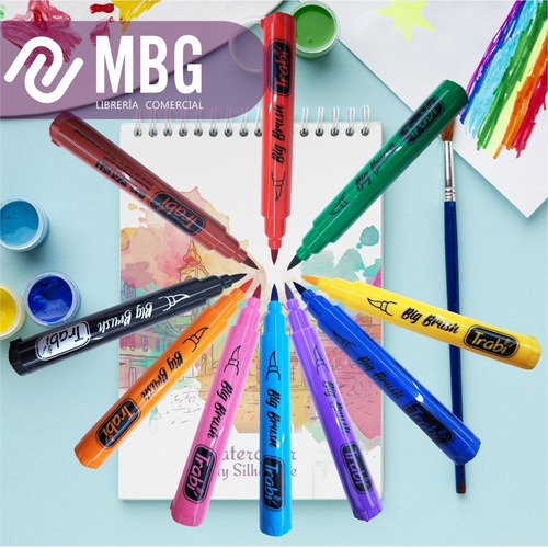 Imagen 5 de 7 de Marcador Trabi Big Brush Punta Pincel Por 10 Unidades