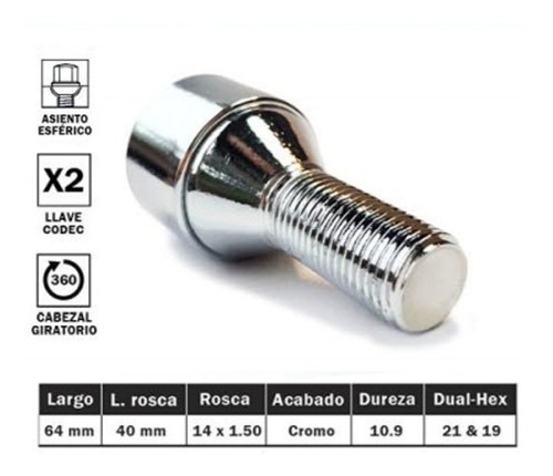 Imagen 2 de 6 de Tuercas Seguridad Antirrobo Mb Sprinter Clk Cabeza Giratoria