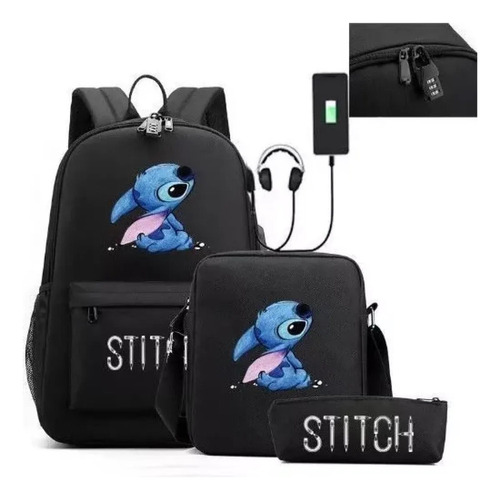 2024 Mochila Usb Stitch Casual Conjunto De 3 Piezas