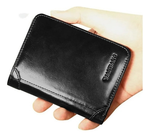 Manbang Classico Carteira Couro legitimo cor Preto Liso