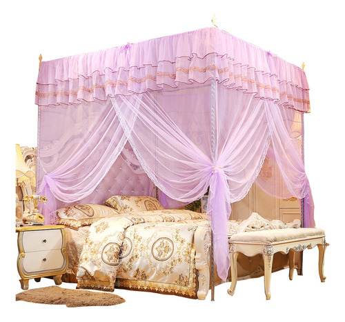 Cortina De Cama Princess Post De Lujo Con Mosquitera De Cuat