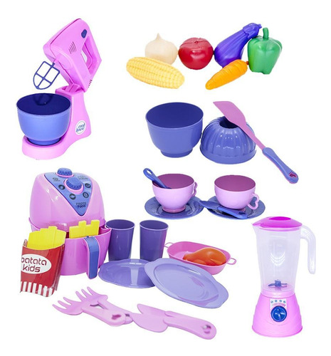 Kit Jantar Menina Forma Bolo Brinquedo Comida Xícaras 31pç