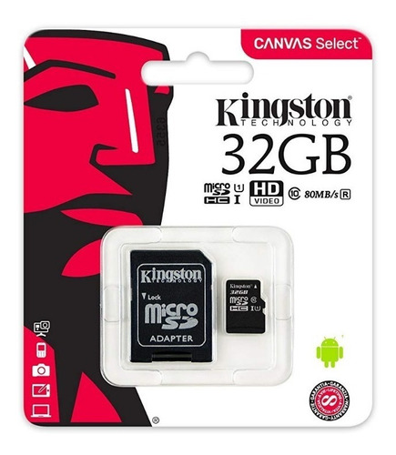 Memoria Micro Sd Kingston 32gb Class 10 80mb/s Sdcs/32gb