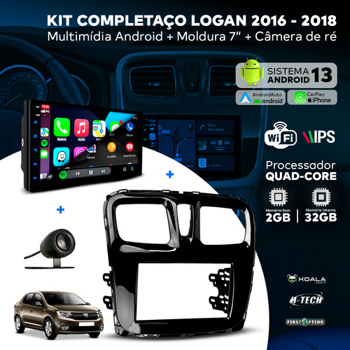 Kit Multimídia Android Carplay 7 Pol Logan 2016 2017 2018