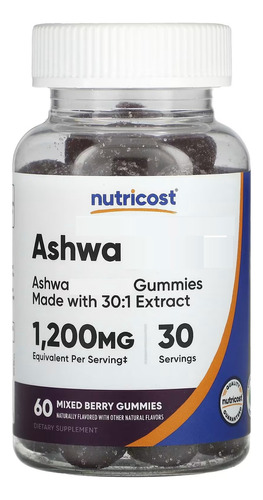 Nutricost Gomitas De Ashwa, 1200mg 60 Gomitas Sabor Bayas Mixtas