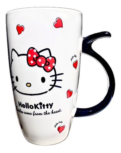 Taza Hello Kitty Termo Blanca Con Negro Con Tapa