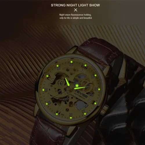Tevise Relojes Hombre Automático Esqueleto Mecánico