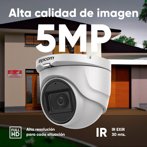 Epcom Kit De 4 Camaras De Seguridad Metalicas Con Microfono Domo 5mp Protección Ip67 Para Uso Exterior + Dvr 4ch Turbohd Con Detección De Movimiento Y Salida De Alarma +1tb Hdd Ev8004e50g2-plus+1tb-sc