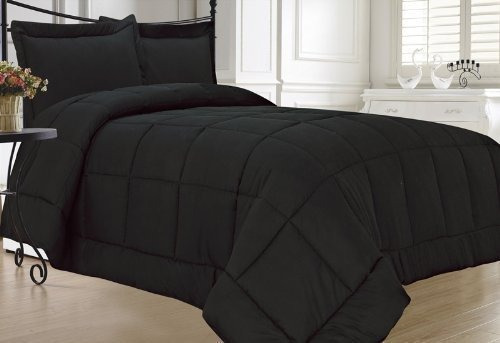 Kinglinen Down Alternativa 3 Piezas Edredon Queen Set Negro