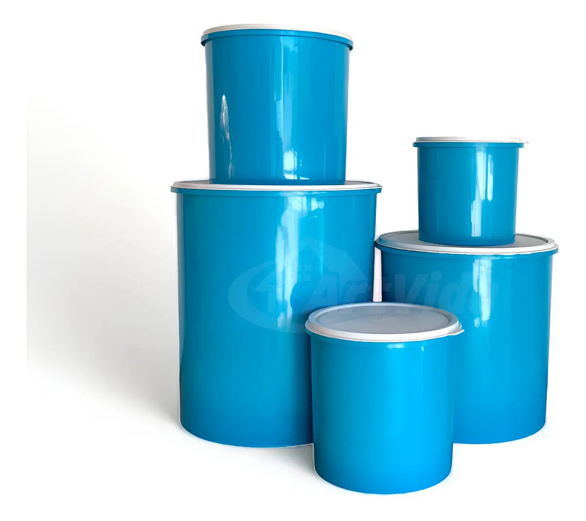 Jogo 5 Potes Herméticos Plástico ArtVida Azul Para Mantimentos