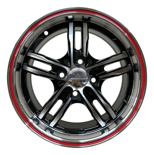Llanta Deportiva Bk319 R14 4x100 Chevrolet Renault Toyota Vw Diamantado Negro / Linea Roja