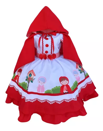 Vestido festa infantil da chapeuzinho vermelho e capa vermelha