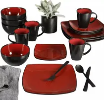 Comprar Vajilla Moderna Rojo\u002Fnegro Para 4 Personas 16pz Gibson