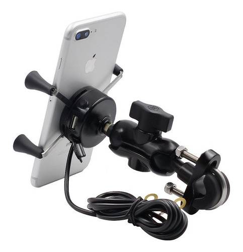 Imagen 3 de 6 de Soporte Porta Celular Manillar Espejo Moto 2.1a Cargador Usb