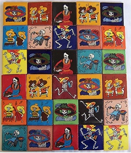 30 Pintado A Mano Dia De Los Muertos Mexicano Azulejos De T