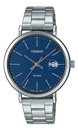 Reloj pulsera Casio Reloj MTP-E175D-2EVDF, para hombre, fondo azul, con correa de acero inoxidable color plateado