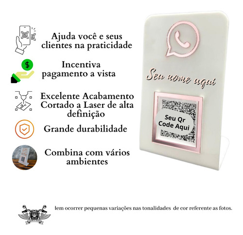 Placa Qr Code Whatsapp Personalizada Display Branco Com Rose