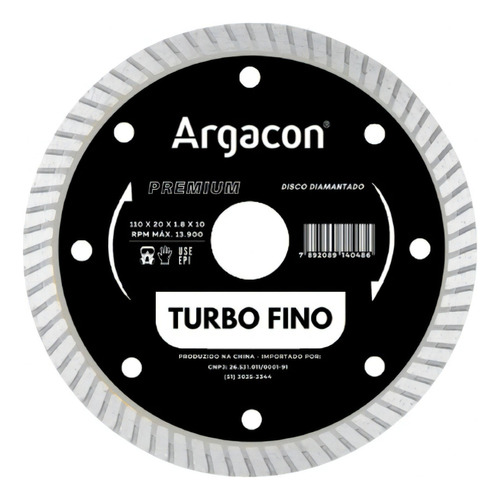 Disco De Corte Diamantado Turbo Fino Premium Profis Argacon Cor Preto