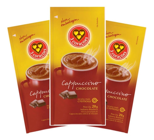 Cappuccino Chocolate Três 3 Corações Sachê 20g - 50 Sachês
