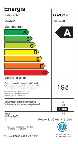 Freezer Vertical 95 Lts Tivoli Fvd-95i Digital 4 Estrellas