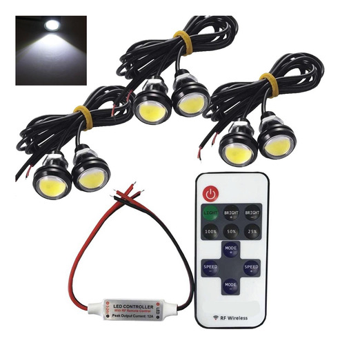 Led Olho De Aguia 23mm 6pç Com Central Controle Para Carro