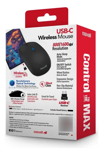 Mouse Inalámbrico Maxell Usb-c 800/1600 Dpi