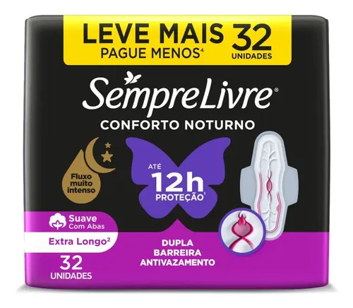 Absorvente Conforto Noturno Suave Com Abas Pacote Com 32 Unidades Sempre Livre