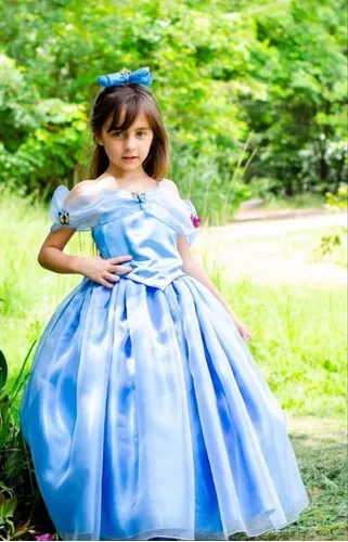 FANTASIA CINDERELA VESTIDO PRINCESA AZUL BORBOLETAS INFANTIL