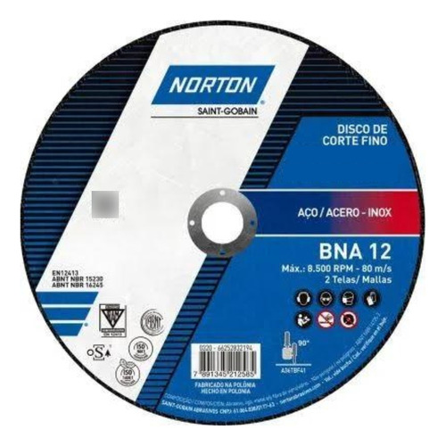 Disco Norton Plano Bna12 Oxido Aluminio 115mm X 1mm Caja X25