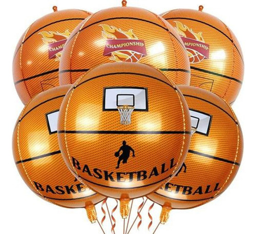 10 Balão Metalizado Bola Basquete 4d Decoração Basketball Cor Laranja