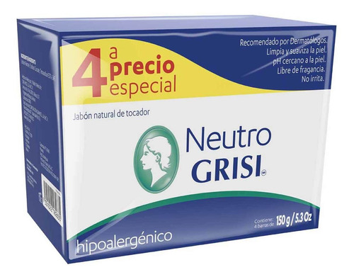 Jabón En Barra Grisi Neutro 4 Barras De 150g