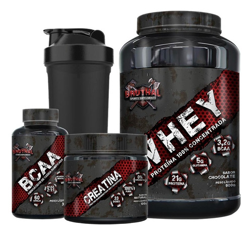 Kit Whey Concentrado + Bcaa + Creatina Pura - Bruthal Sports Sabor Cookies