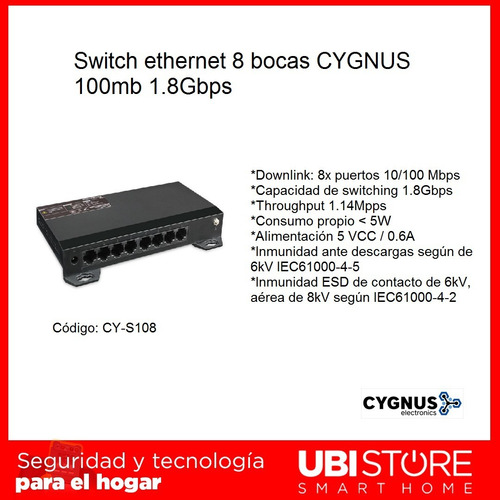 Imagen 4 de 8 de Switch Cctv Ethernet 8 Puertos Anti Descargas Cy-s108