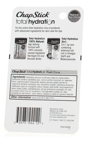 Bálsamo Labial Chapstick Total Hydration, Cítricos Frescos,