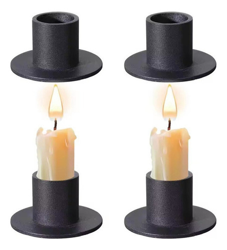 Juego De 4 Candelabros Decorativos Redondos Negros De Hierro