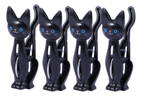 Pinzas Negras Con Forma De Gato Con Dibujos Animados, 4 Unid