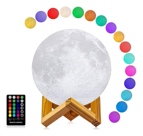 Lámpara De Luna Logrotate, Luz Nocturna Led 3d De 16 Colores