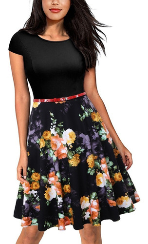 Mujer Elegante Estampado Floral Cinturón Cintura Alta Fiesta