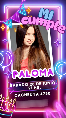 Tarjeta De Invitacion Digital Animada Con Foto Neon Violeta