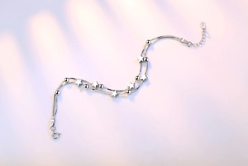 Imagen 2 de 2 de Pulsera De Plata 925 Estrellas Esfera