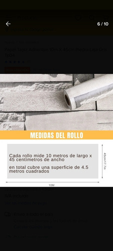 Imagen 4 de 6 de 10 Metros De Papel Tapiz Laja Blanca Autoadherible