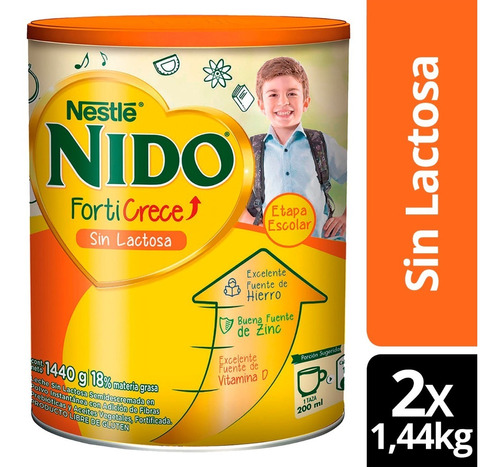 Leche En Polvo Nido® Forticrece® Sin Lactosa 1440g X2 Tarros