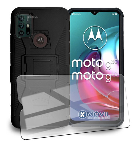 Funda P/ Moto G10, G20, G30, Uso Rudo Clip + Cristal