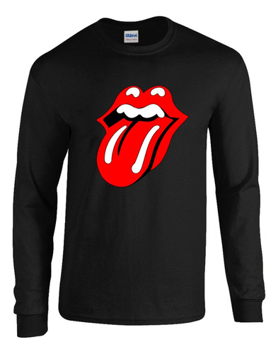 Rolling Stone Camibuso Camiseta Negra Manga Larga Hombre