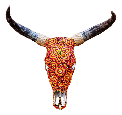 Artesania Huichol Mexicana Cabeza Toro Decoracion Moderna.