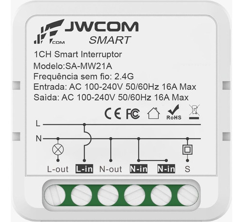 Interruptor Smart Switch Relé Inteligente Wifi 16a Diy Jwcom