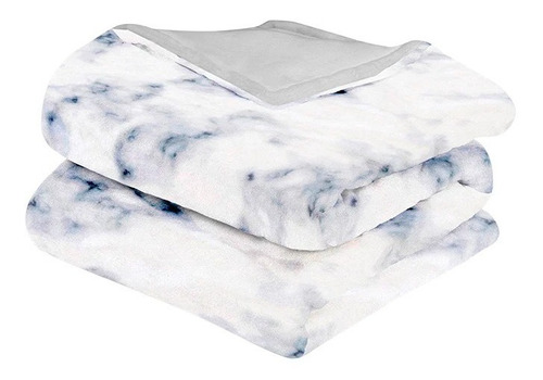 Cobertor Individual Borrega Glam Marmol Elegante 2 Vistas Color Blanco