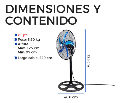 Ventilador De Piso Slim Company 5 Aspas Y 3 Velocidades De 20 Pulgadas, 55w, 1.25 Metros De Altura, 60 Db, 127v, 360°