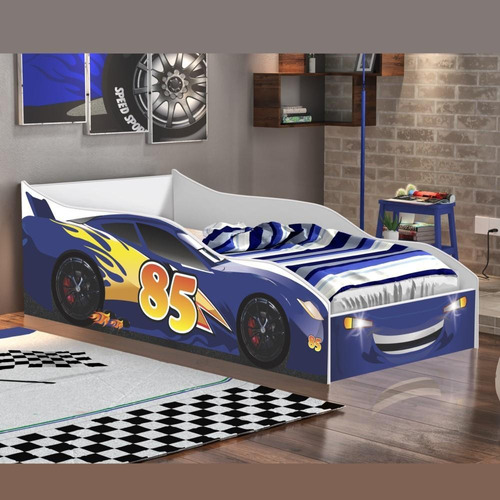 Cama Infantil Carro Solteiro Menino Carrinho Mcqueen Azul